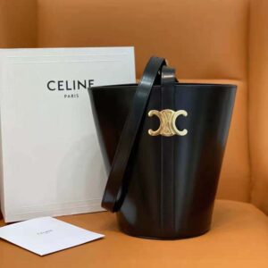 TÚI Celine Women Bucket Triomphe in Shiny Calfskin-Black