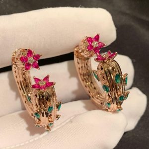 Bông tai Cartier Cactus de Cartier ngọc lục bảo và hồng ngọc vàng hồng 18K