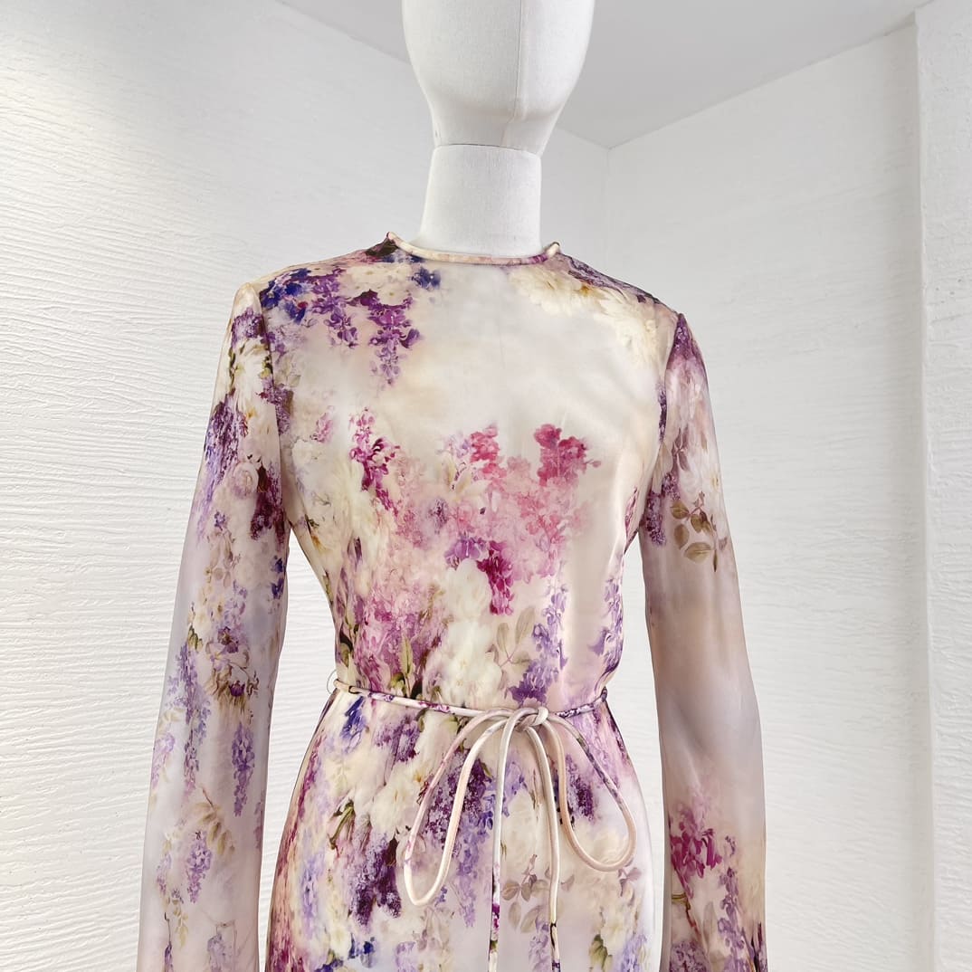 VÁY ZIMMERMANN Pink Floral Long Sleeve Maxi Dress High Classy