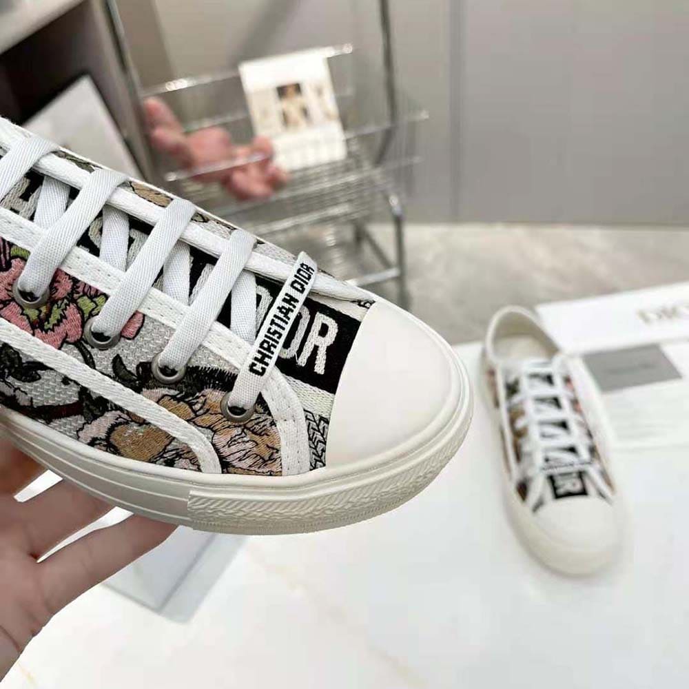 GIÀY Dior Women Walk’N’Dior Sneaker White Multicolor Cotton with Dior Jardin Botanique Embroidery