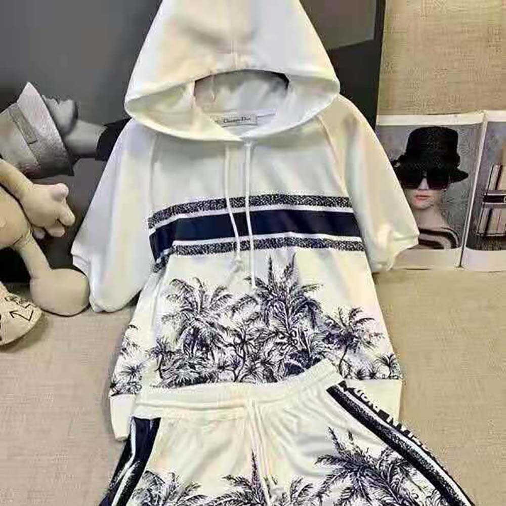 ÁO Dior Women Chez Moi Short-Sleeved Hooded Sweatshirt