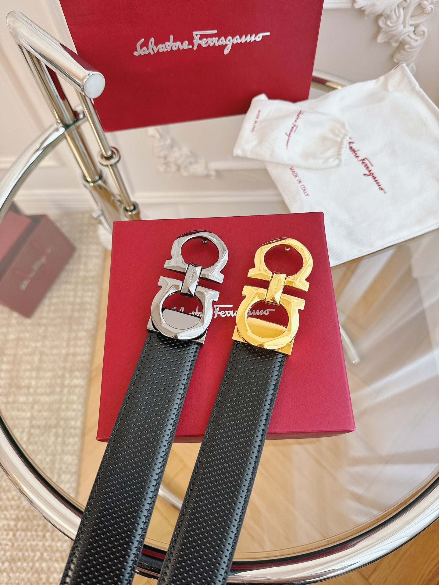 DÂY LƯNG Salvatore Ferragamo Adjustable Gancini Belt Khóa vàng
