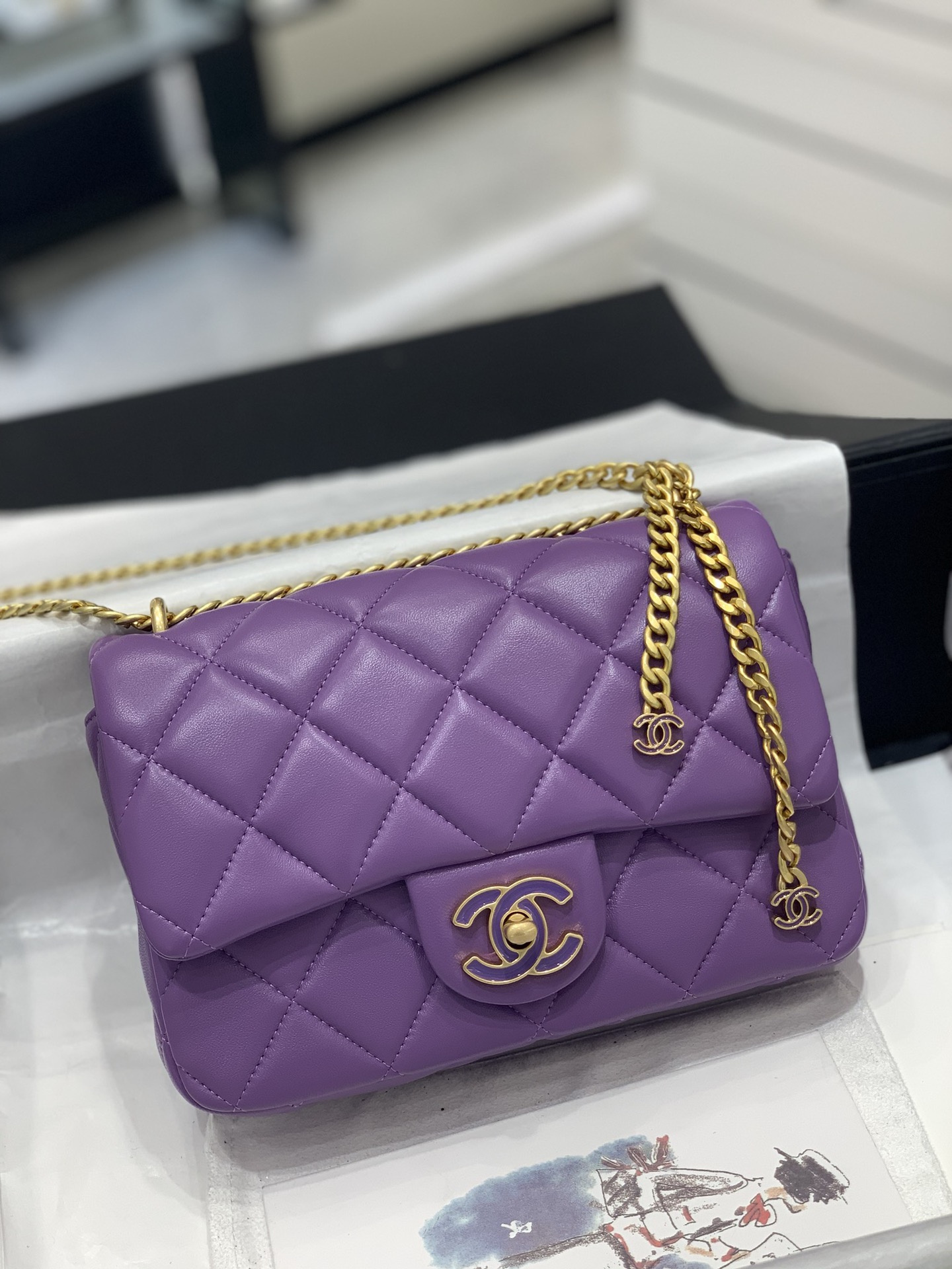 TÚI CHANEL 22P CF Purple tím da HAAS