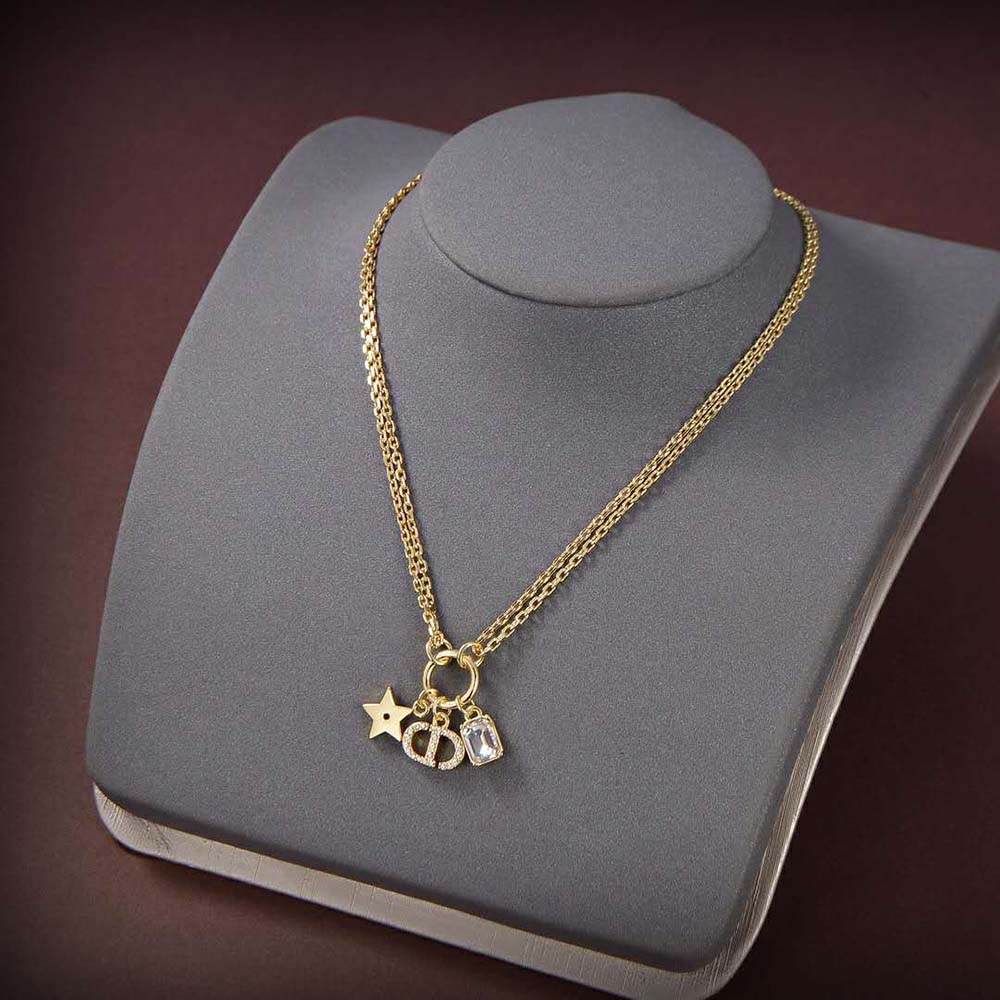 DÂY Dior Women Petit CD Necklace Gold-Finish Metal and White Crystals