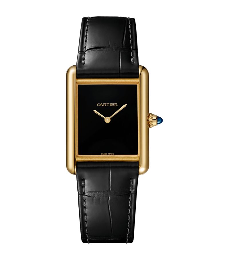Đồng hồ CARTIER Yellow Gold Tank Louis Cartier 25.5mm mặt số màu đen
