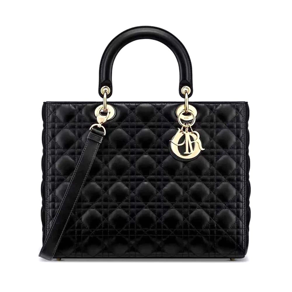 TÚI Dior nữ cỡ lớn Lady màu đen Cannage da cừu