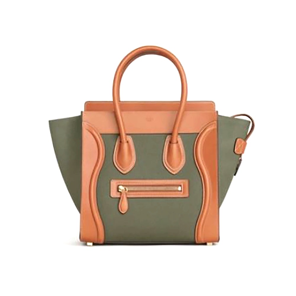 TÚI Celine Micro Luggage Handbag in Textile and Calfskin-Green