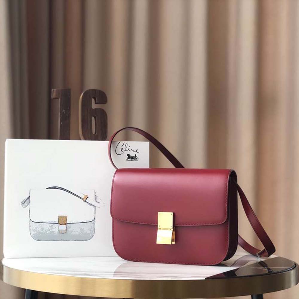 TÚI Celine Women Small Classic Bag in Box Calfskin Leather-Maroon