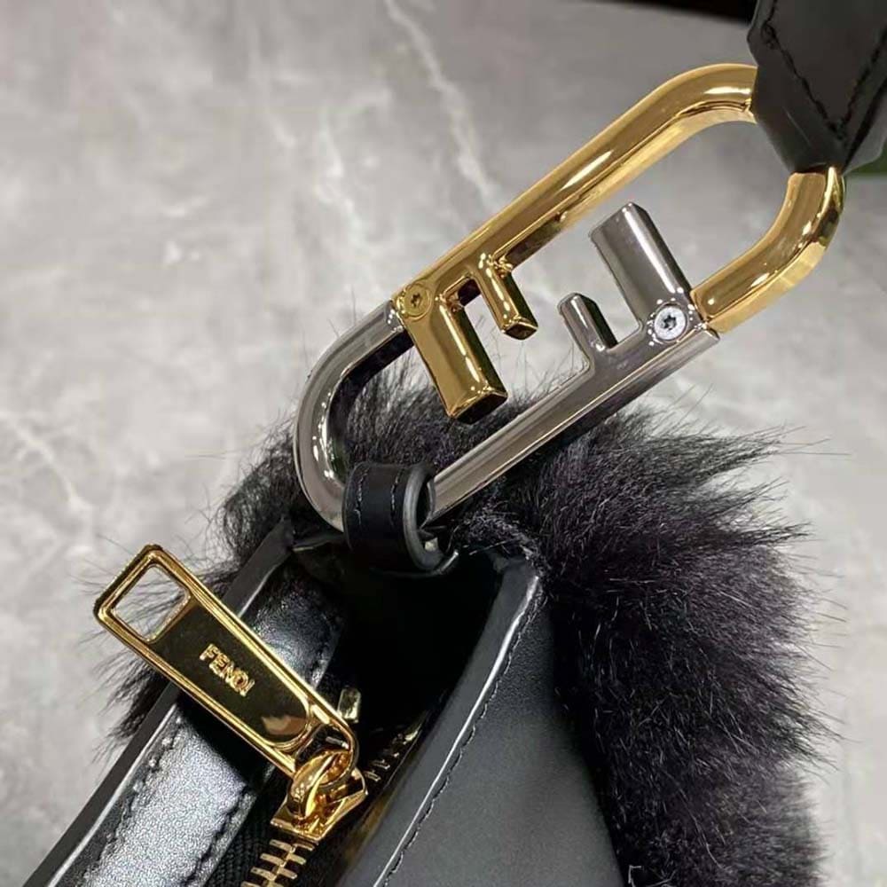 TÚI Fendi Women O’Lock Swing Black Fox Fur and Leather Pouch
