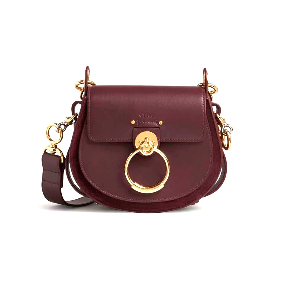 TÚI Chloe Tess Bag in Shiny & Suede Calfskin-Maroon