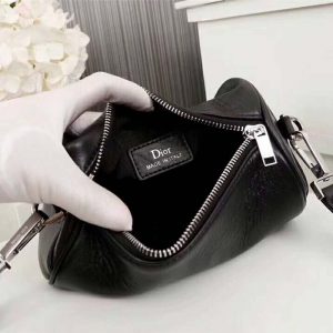 TÚI Dior Unisex Black Grained Calfskin “Roller” Pouch with “Atelier” Print