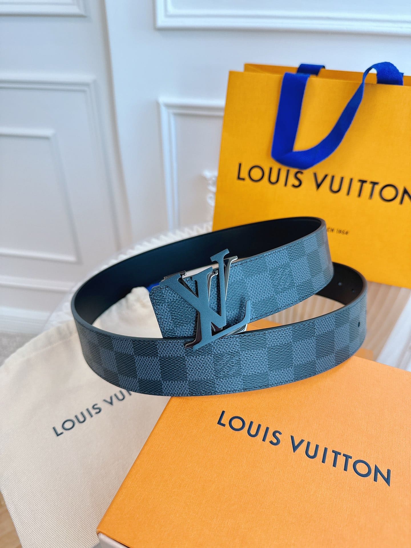 DÂY LƯNG LOUIS VUITTON DOUBLE LV SQUARE BLACK MONOGRAM LEATHER Khóa bạc đen