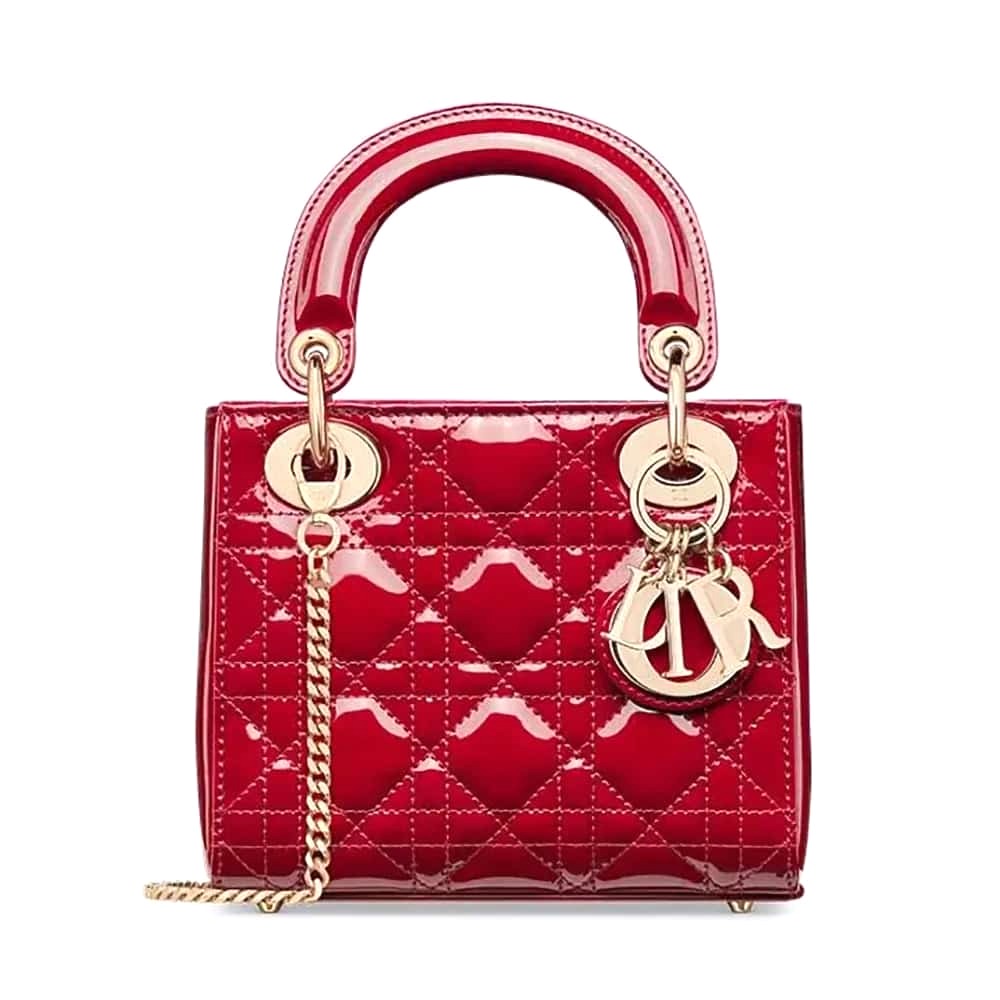 TÚI Dior Mini Lady Dior màu đỏ anh đào da bê Cannage Patent