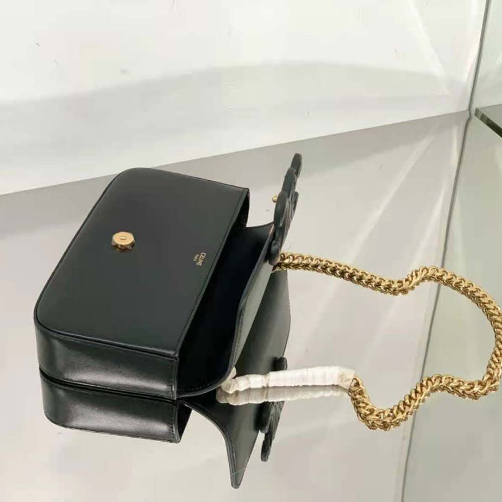 TÚI Celine Women Chain Shoulder Bag Cuir Triomphe in Shiny Calfskin-Black