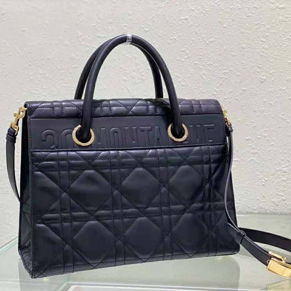 TÚI Dior Women Medium ST Honore Tote Black Macrocannage Lambskin