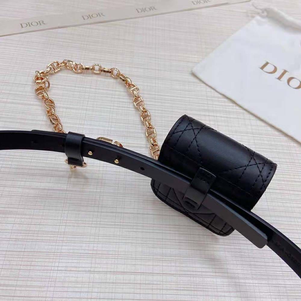 DÂY LƯNG Dior Women Caro Belt with Removable Pouch Black Smooth Calfskin and Cannage Calfskin 15 MM