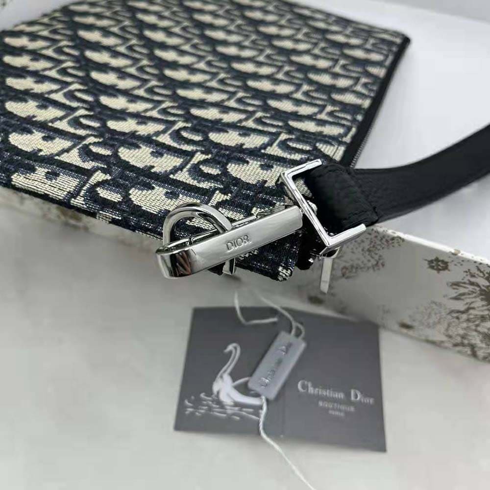 TÚI Dior Men A5 Pouch Beige and Black Dior Oblique Jacquard