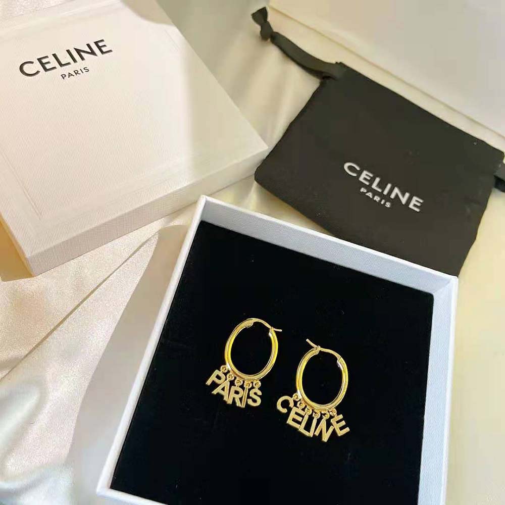 Bông tai Celine Women Paris Hoops in Brass with Gold Finish