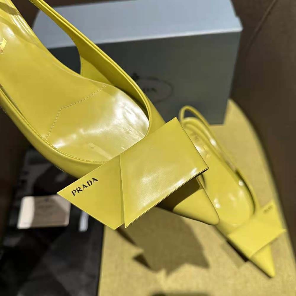 GIÀY Prada Women Brushed Leather Slingback Pumps-Yellow