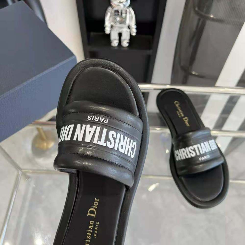 DÉP Dior Women Every-D Slide Black Embossed Lambskin