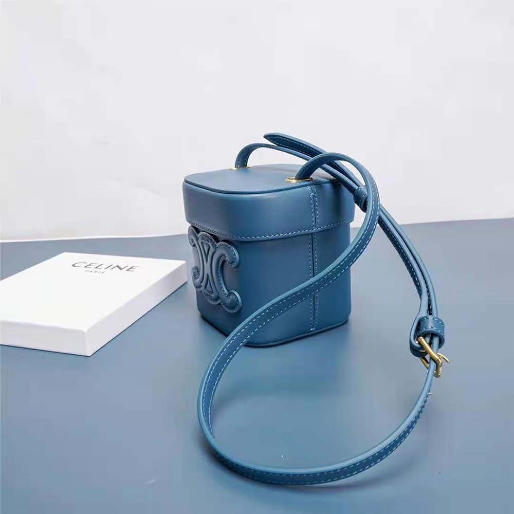 TÚI Celine Women Small Box Cuir Triomphe in Smooth Calfskin-Blue