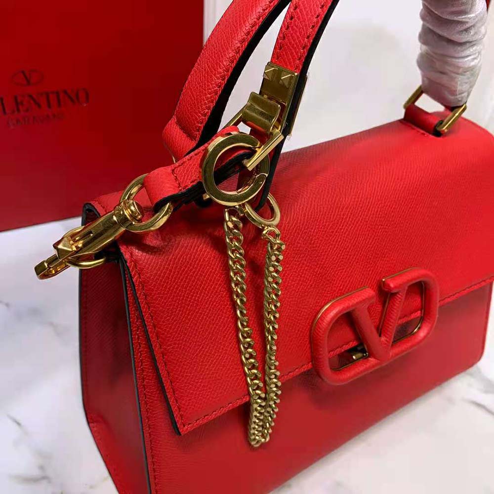 TÚI Valentino Vsling Grainy Calfskin Handbag-Red