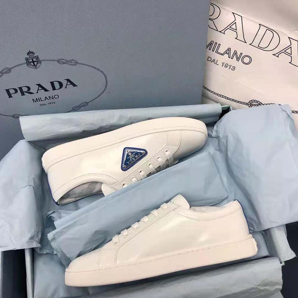 GIÀY PRADA Men Brushed Leather Sneakers-Blue