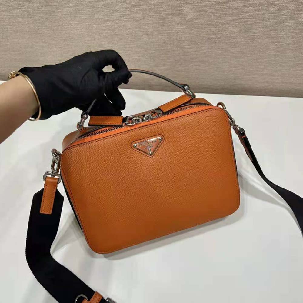 TÚI Prada Men Brique Saffiano Leather Bag-Orange