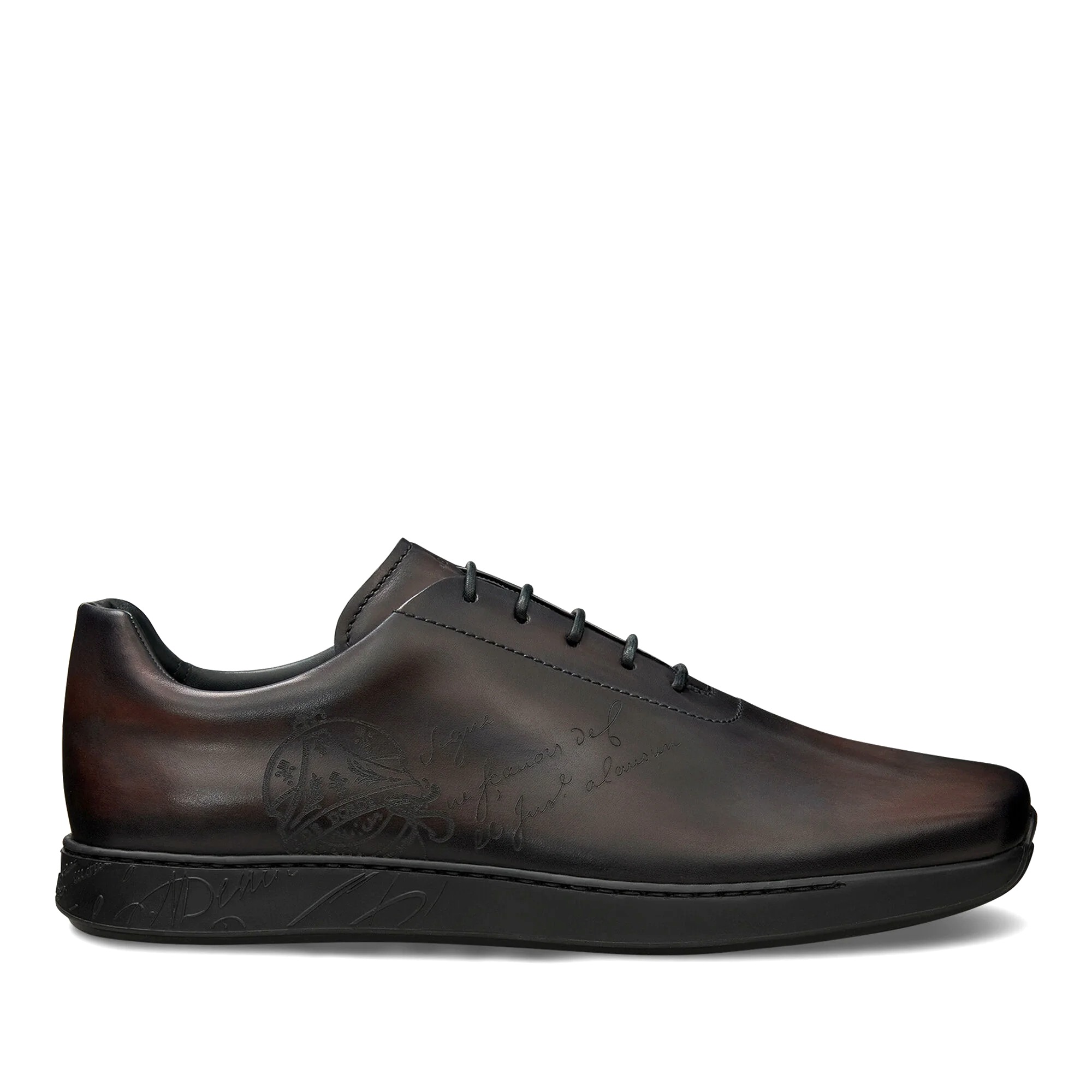 GIÀY BERLUTI Metropolitan Scritto Leather Oxford Charcoal Brown