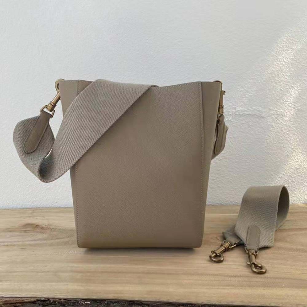 TÚI Celine Women Sangle Small Bucket Bag in Soft Grained Calfskin-Brown