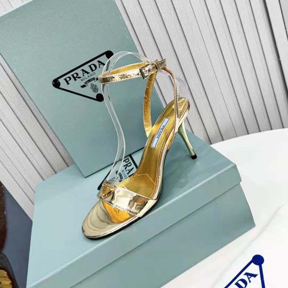 GIÀY Prada Women Metallic Leather Sandals-Gold