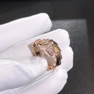 Nhẫn BVLGARI Serpenti Viper Pavé Diamonds kim cương vàng hồng 18K