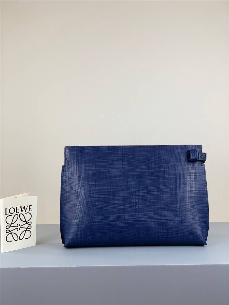 Túi LOEWE new embossed leather T pouch clutch Blue