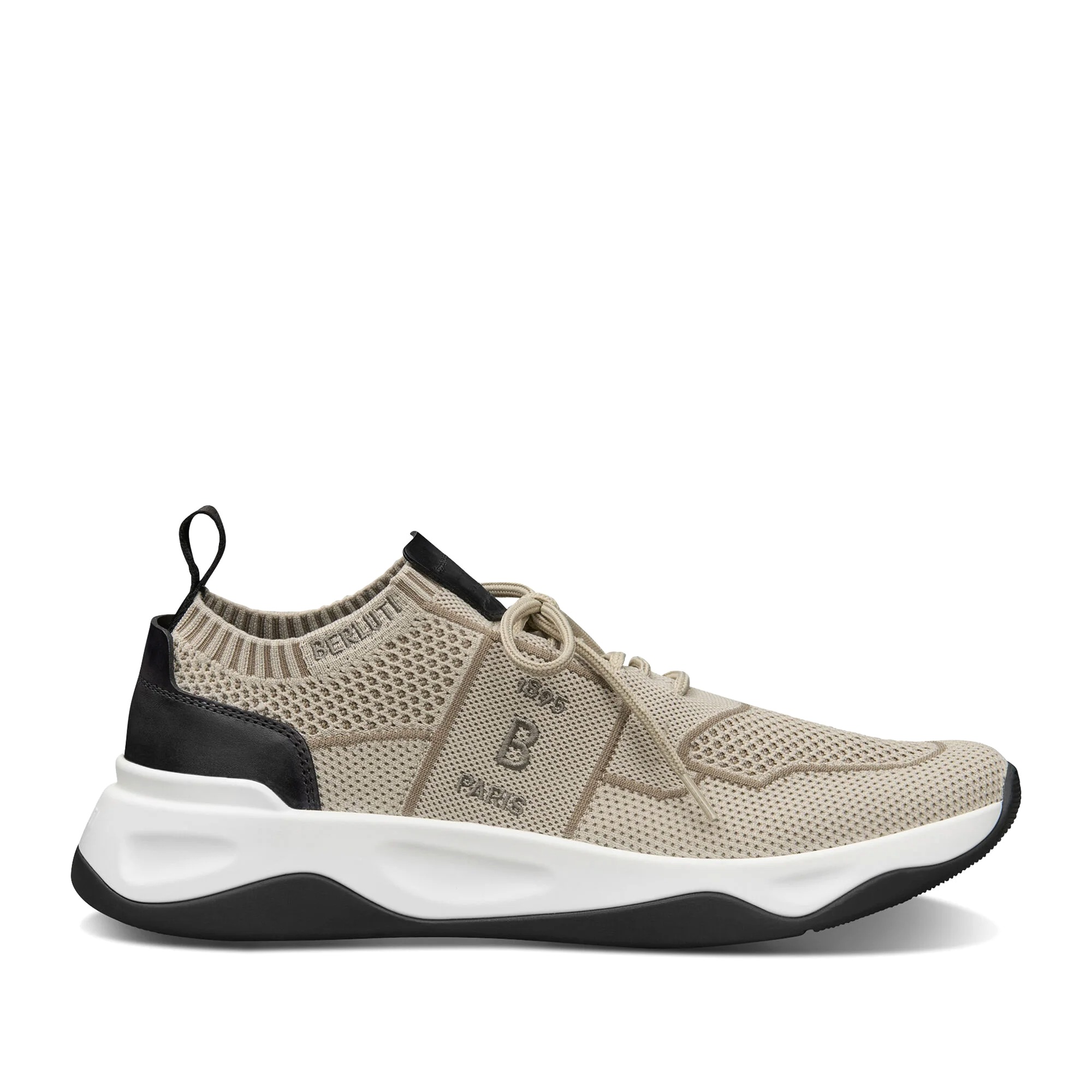 GIÀY BERLUTI Shadow Knit And Leather Sneaker Sand