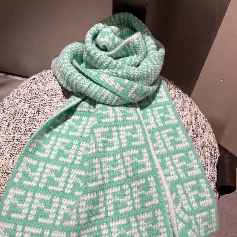 KHĂN Fendi Women FF Scarf Mint Green Cashmere Scarf