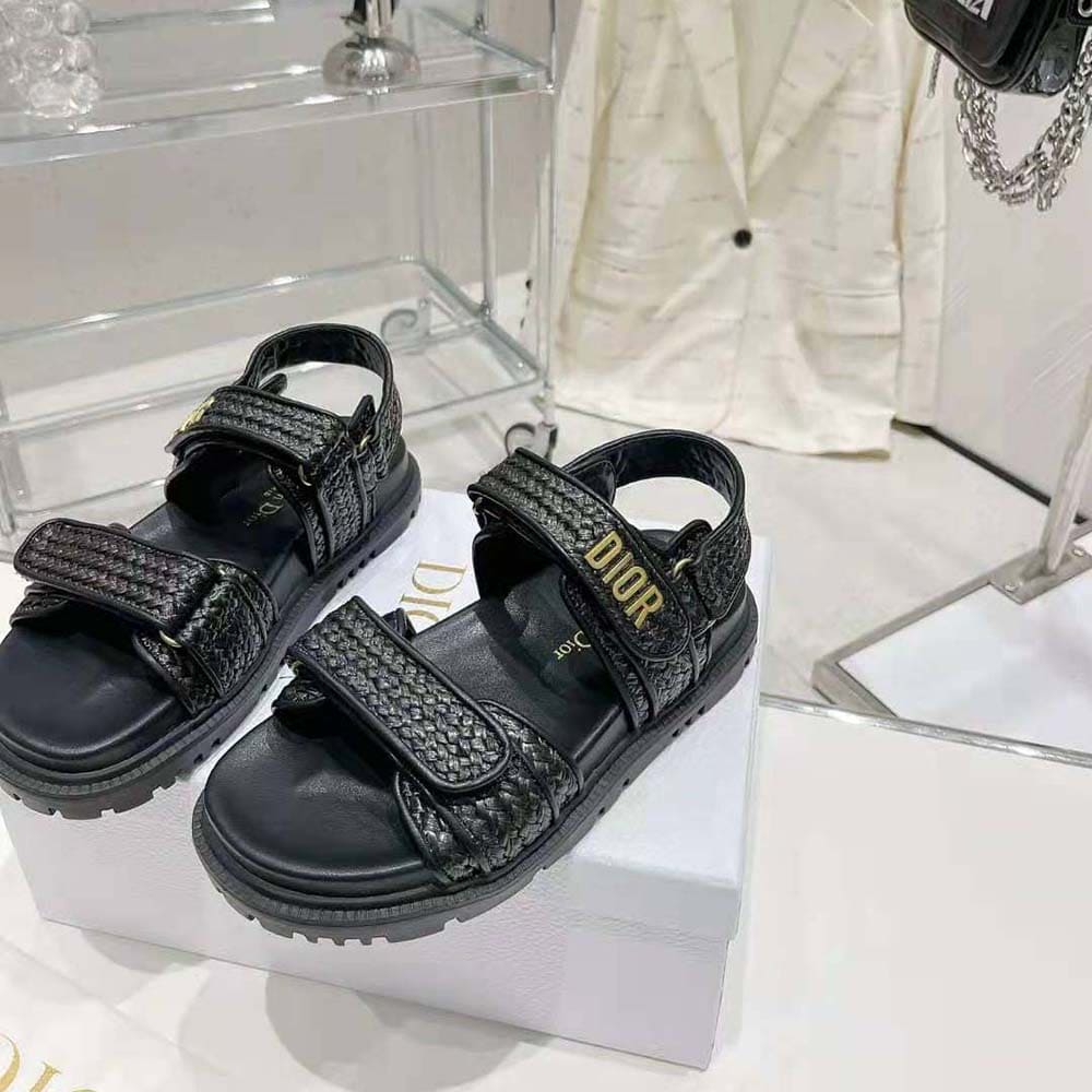 DÉP SANDALS Dior Women Dioract Sandal Black Braided Raffia