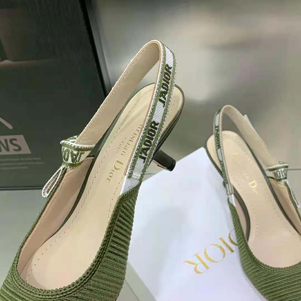 GIÀY Dior Women J’Adior Slingback Pump Khaki Embroidered Cotton