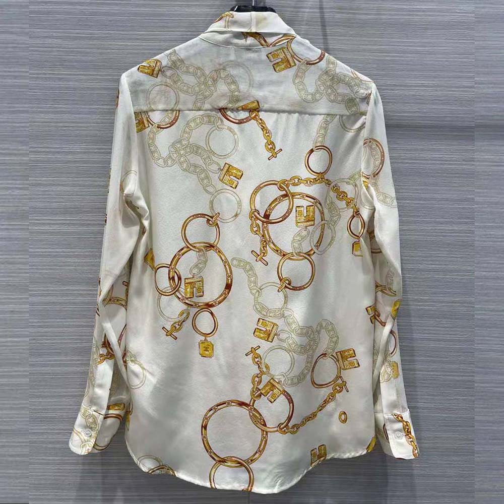 ÁO Celine Women Lavallière Shirt in Crepe De Chine-Brown