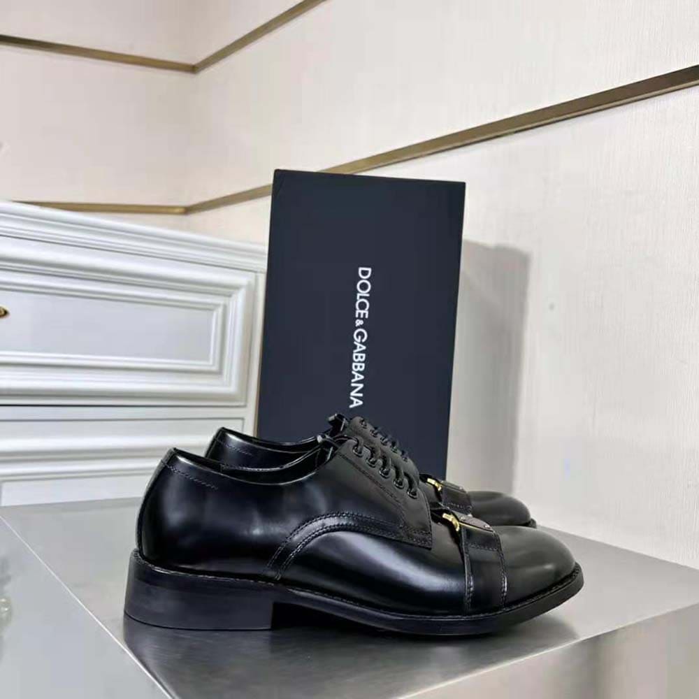 GIÀY DOLCE & GABBANA Brushed Calfskin Derby Shoes with Branded Plate