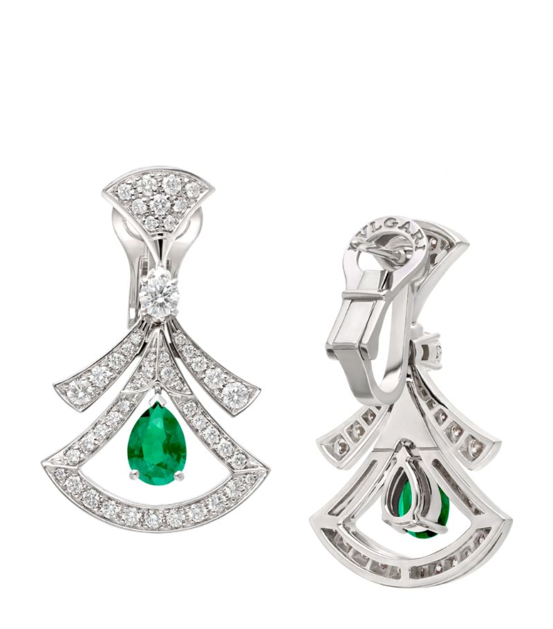 Bông tai BVLGARI White Gold, Diamond and Emerald Divas’ Dream Openwork Earrings vàng trắng 18K