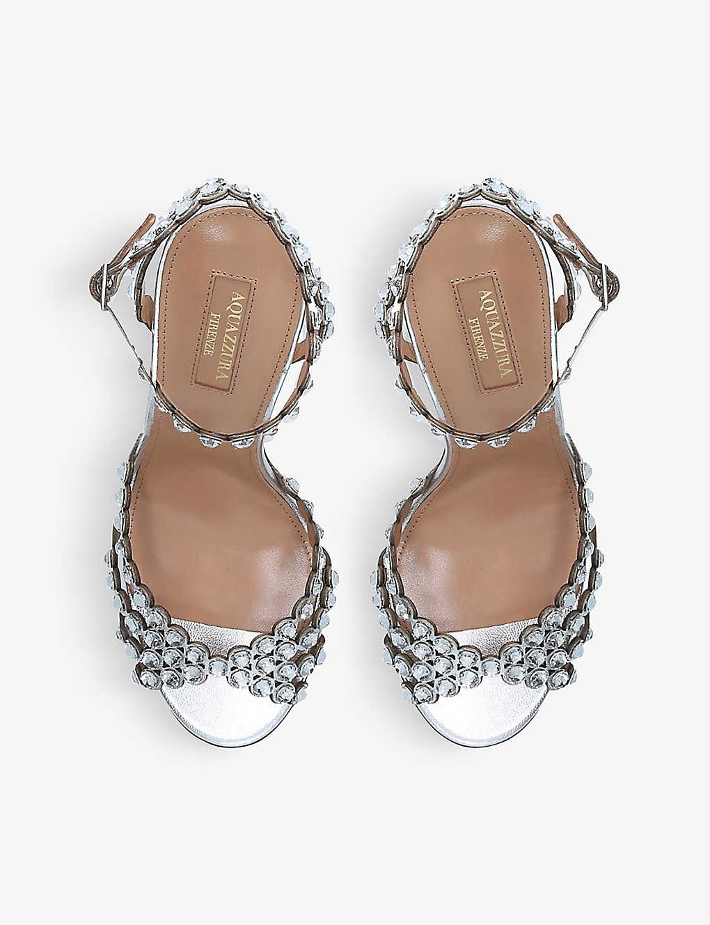 GIÀY AQUAZZURA Tequila 105 gem-embossed leather heeled sandals