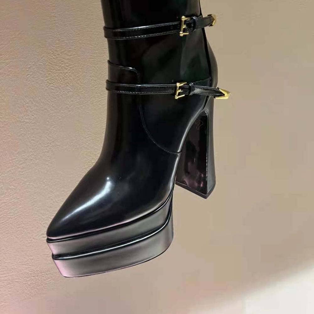 GIÀY Versace Women Aevitas Pointy Platform Boots-Black