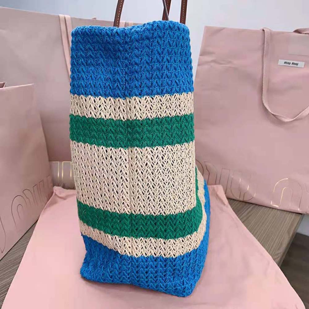TÚI Miu Miu Women Woven Fabric Tote Bag-Blue