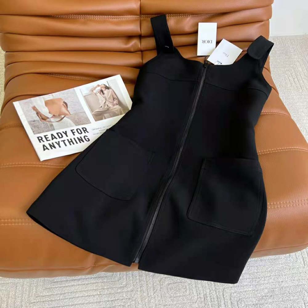 Váy Dior Short Dress Black Wool and Silk