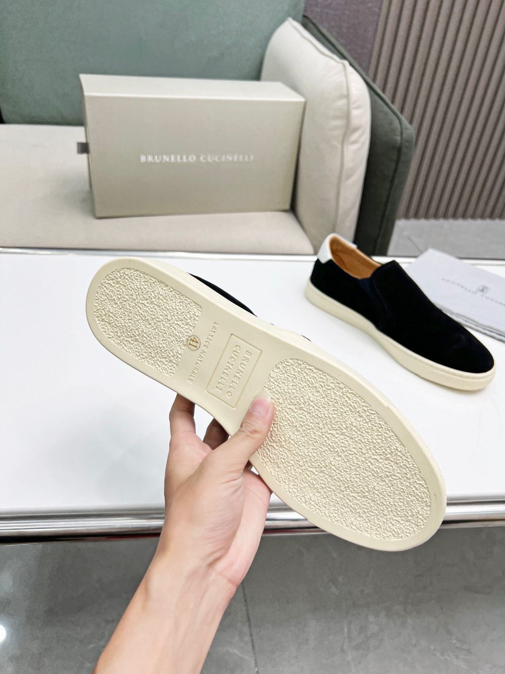 GIÀY BRUNELLO CUCINELLI Suede Brown Slip on shoes