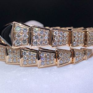 Vòng tay BVLGARI Serpenti Full Diamond Onyx vàng hồng 18K