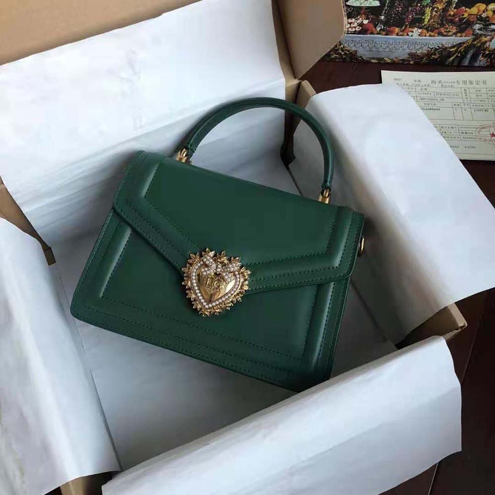 TÚI Dolce Gabbana D&G Women Small Smooth Calfskin Devotion Bag-Green