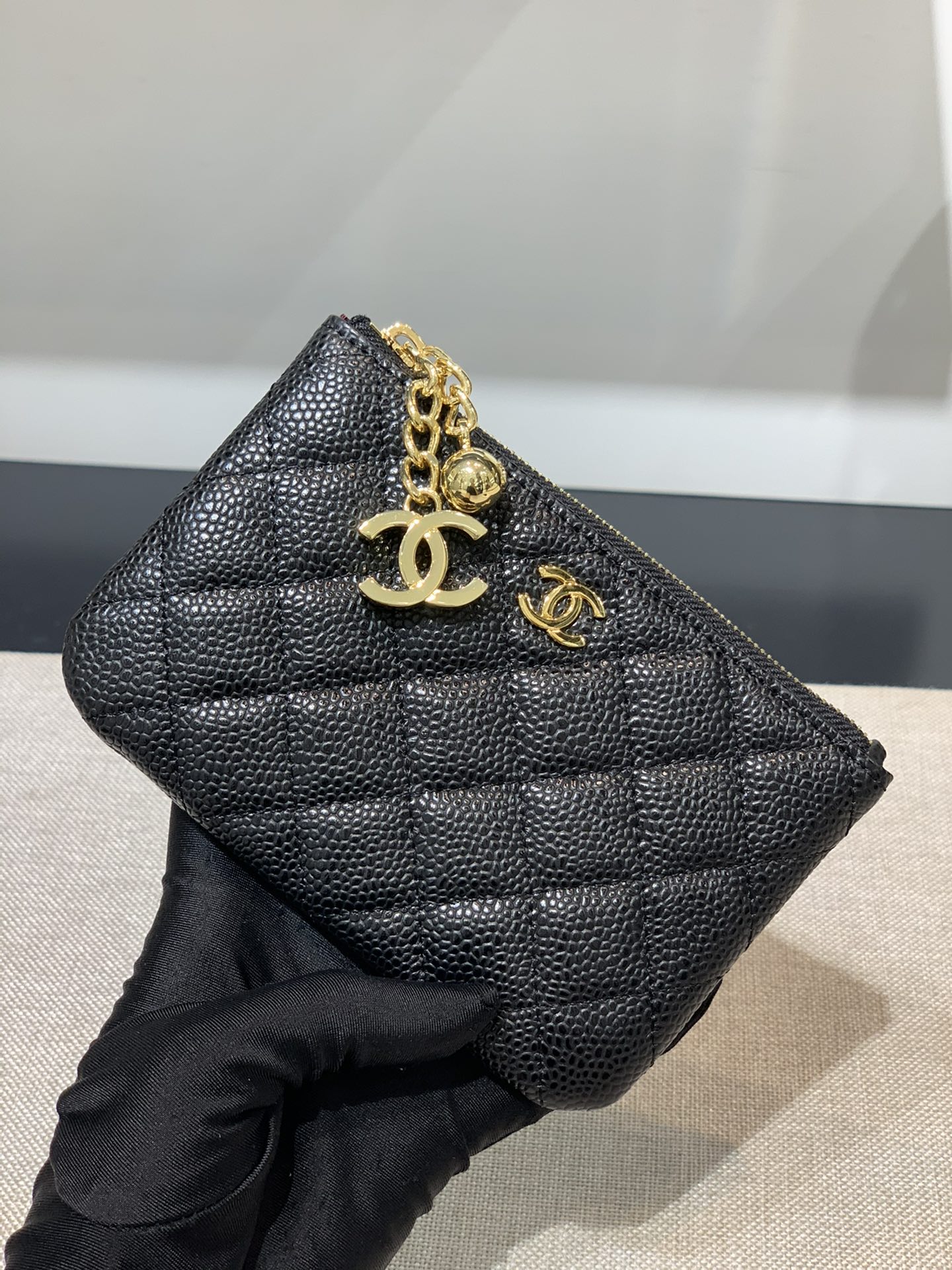 VÍ CHANEL CAVIAR BLACK DA HAAS GOLD
