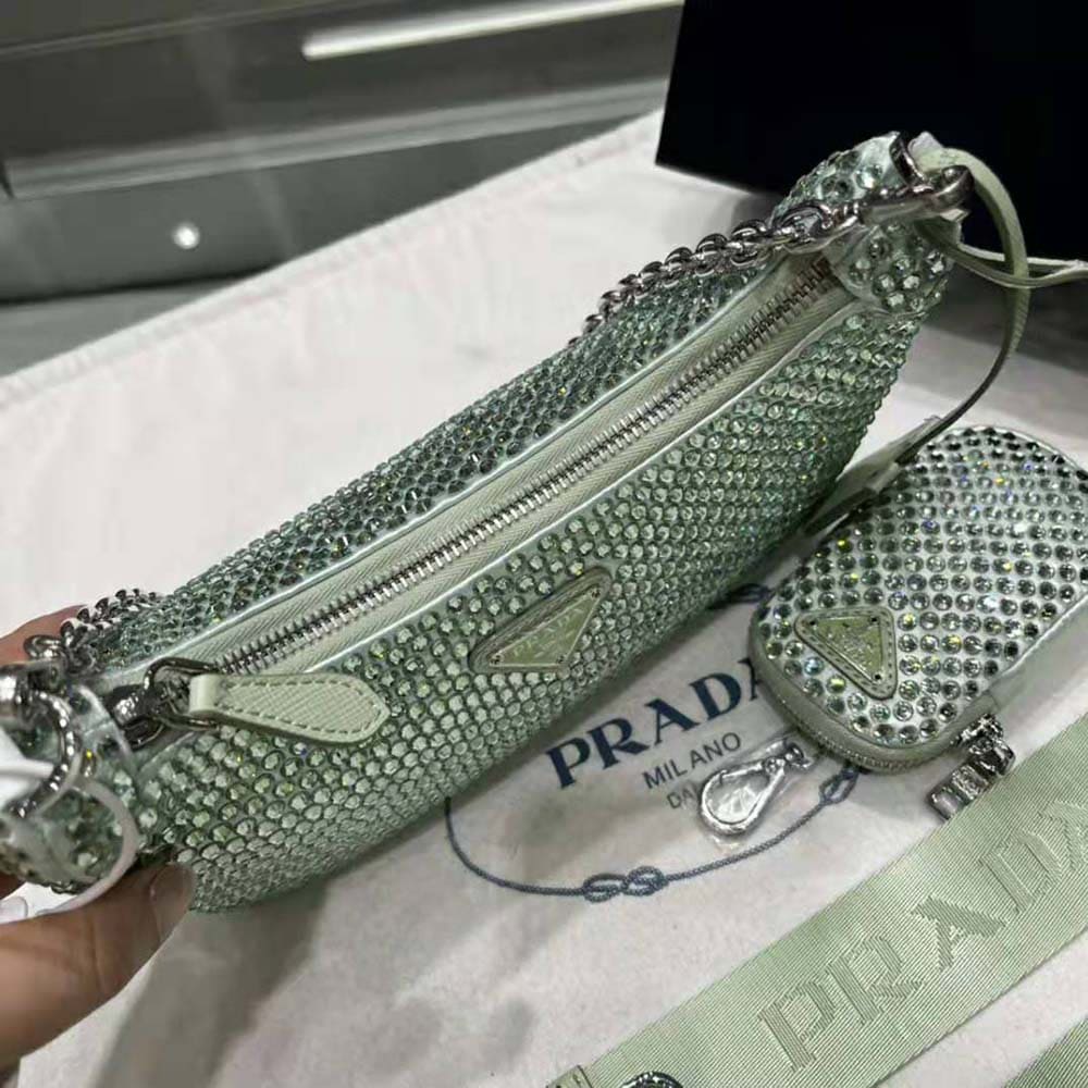 TÚI Prada Women Re-Edition 2005 Satin Bag with Crystals-Aqua