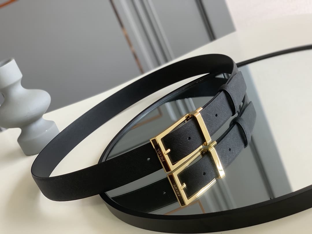 DÂY LƯNG PRADA BLACK SAFFIANO LEATHER Khóa vàng